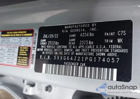 2023 Kia K5 Gt-Line z USA, uszkodzony, nr VIN 5XXG64J21PG174057